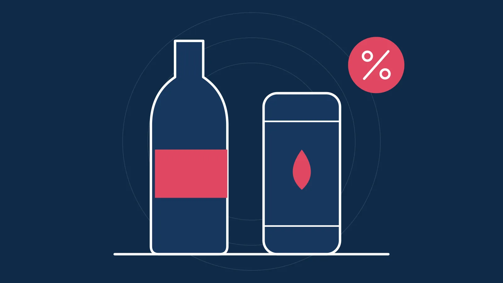 Illustration of a sweetened drink bottle and can with a percentage badge