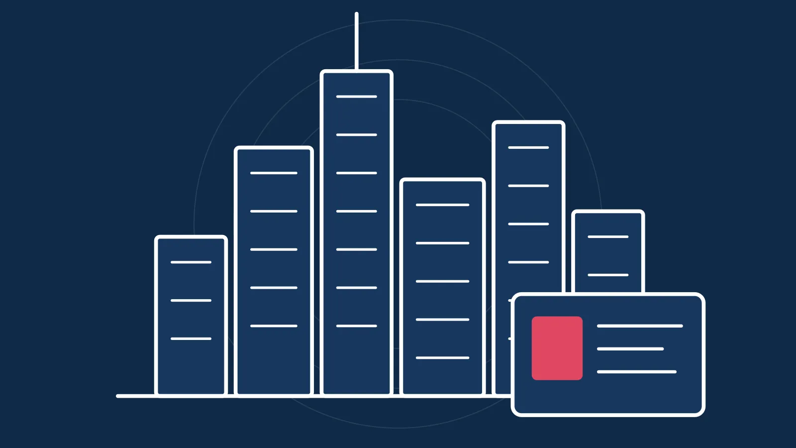 Illustration of a city skyline with a business licence card