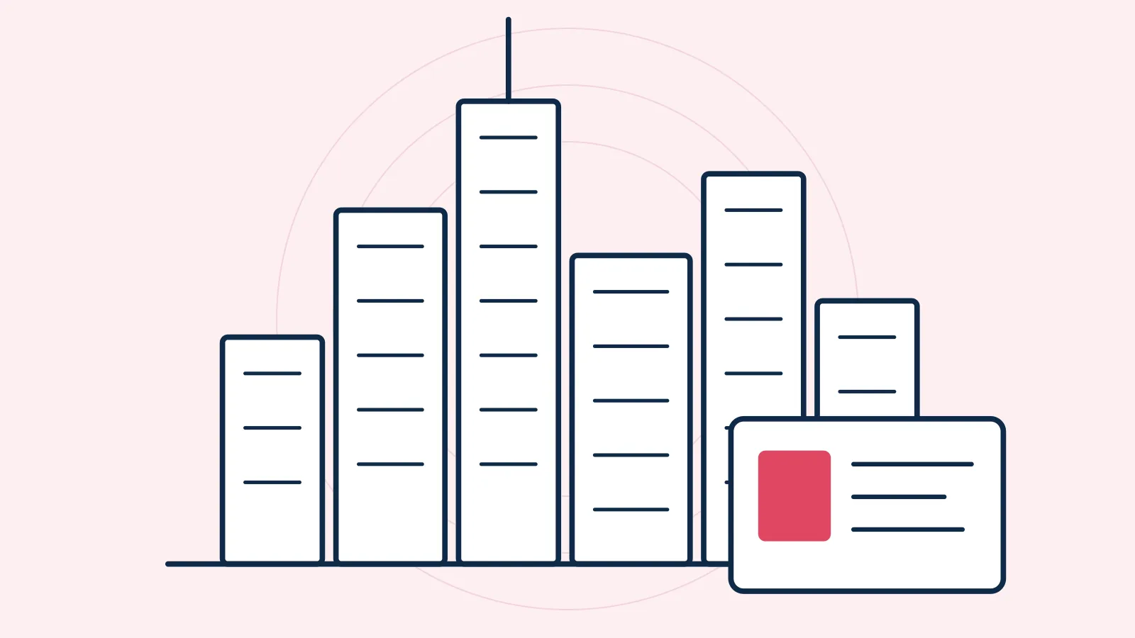 Illustration of a city skyline with a business licence card
