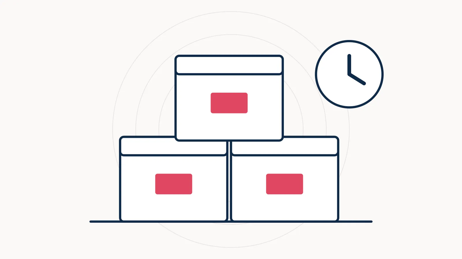 Illustration of stacked archive boxes and a clock
