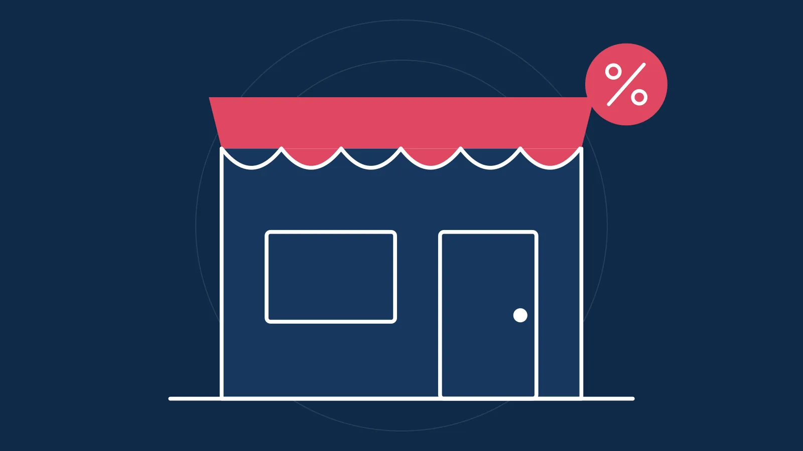 Illustration of a small shopfront with a percentage badge