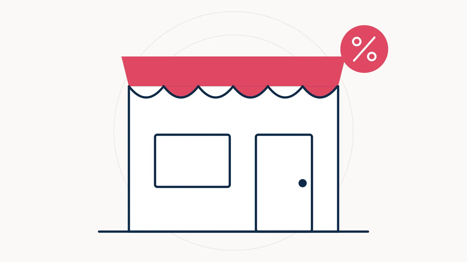 Illustration of a small shopfront with a percentage badge