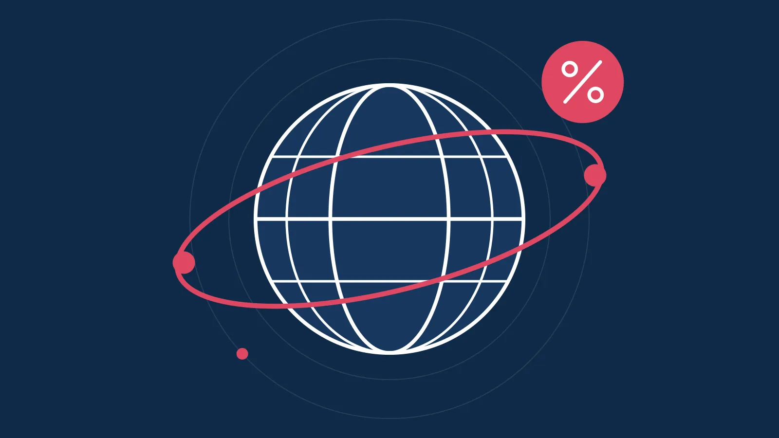 Illustration of a globe with an orbit and a percentage badge