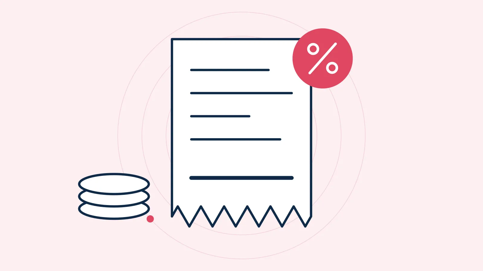 Illustration of a VAT receipt with a percentage badge and coins